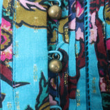 Figue Tassel Tie Long Sleeve Mini Dress Blue Metallic Floral Print Size Small