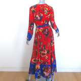 We Are Leone Peony Cover-Up Maxi Dress Red Floral Print Silk Size Small/Medium