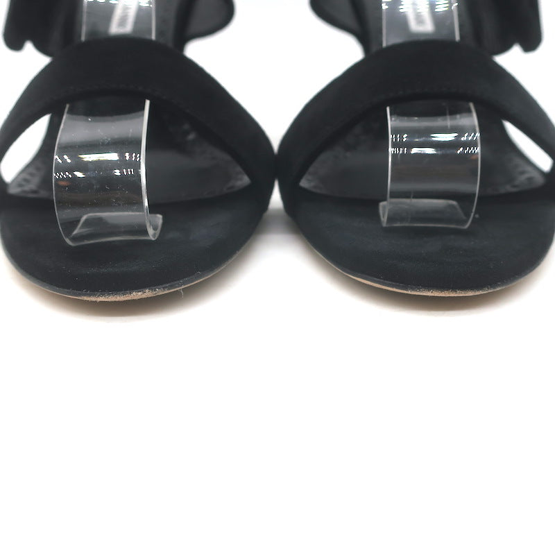 Manolo Blahnik Gable Two-Band Buckle Mules Black Suede Size 39 Open Toe Sandals