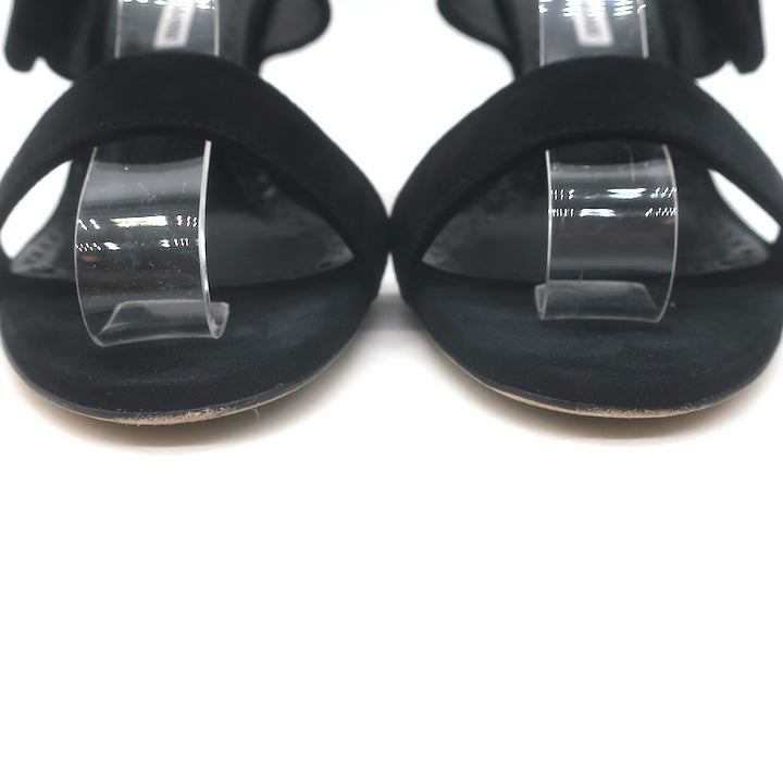 Manolo Blahnik Gable Two-Band Buckle Mules Black Suede Size 39 Open Toe Sandals