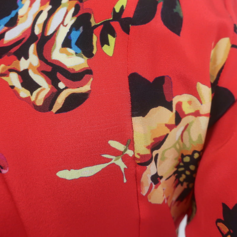 We Are Leone Peony Cover-Up Maxi Dress Red Floral Print Silk Size Small/Medium
