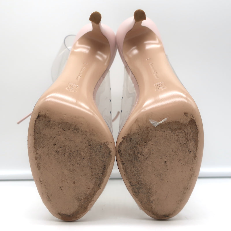 Gianvito Rossi Helmut Plexi Lace-Up Booties PVC &amp; Blush Leather Size 39