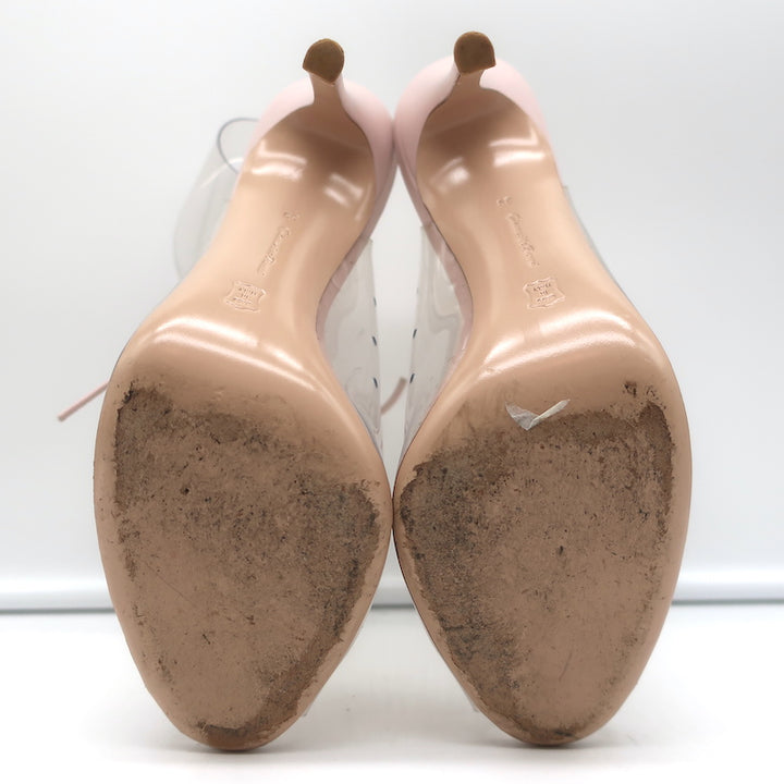 Gianvito Rossi Helmut Plexi Lace-Up Booties PVC &amp; Blush Leather Size 39