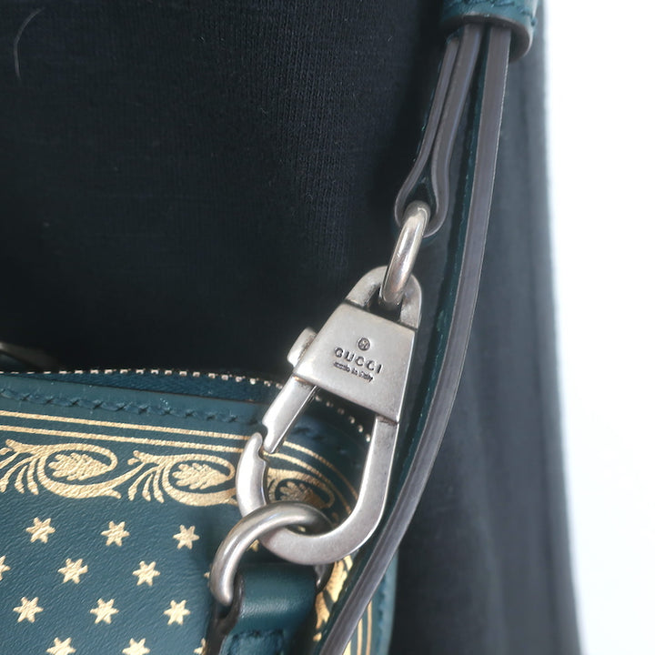 Gucci x Sega Guccy Stars Dome Crossbody Bag Teal &amp; Metallic Gold Leather