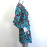 Figue Tassel Tie Long Sleeve Mini Dress Blue Metallic Floral Print Size Small