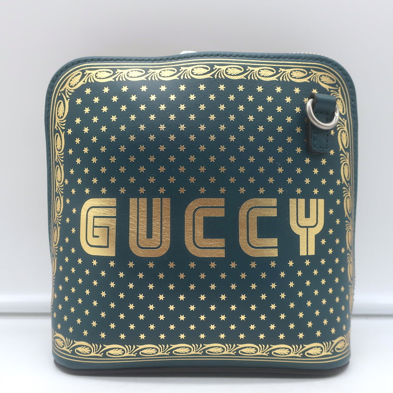 Gucci x Sega Guccy Stars Dome Crossbody Bag Teal &amp; Metallic Gold Leather