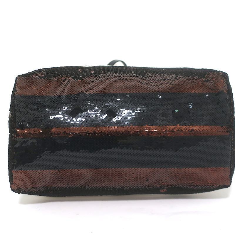 Prada Sequined Striped Tote Brown/Black Extra Large Shoulder Bag