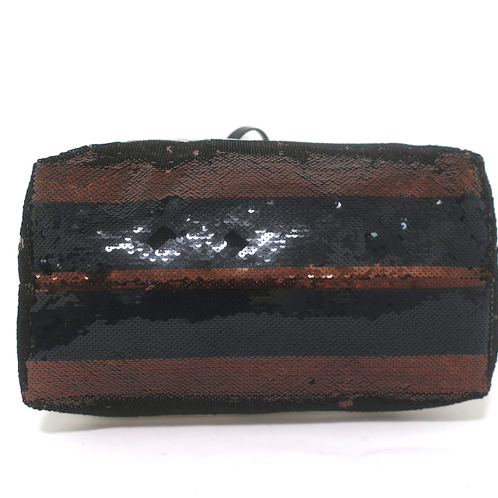 Prada Sequined Striped Tote Brown/Black Extra Large Shoulder Bag