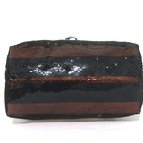 Prada Sequined Striped Tote Brown/Black Extra Large Shoulder Bag
