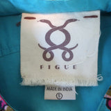 Figue Tassel Tie Long Sleeve Mini Dress Blue Metallic Floral Print Size Small