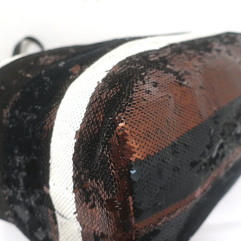 Prada Sequined Striped Tote Brown/Black Extra Large Shoulder Bag