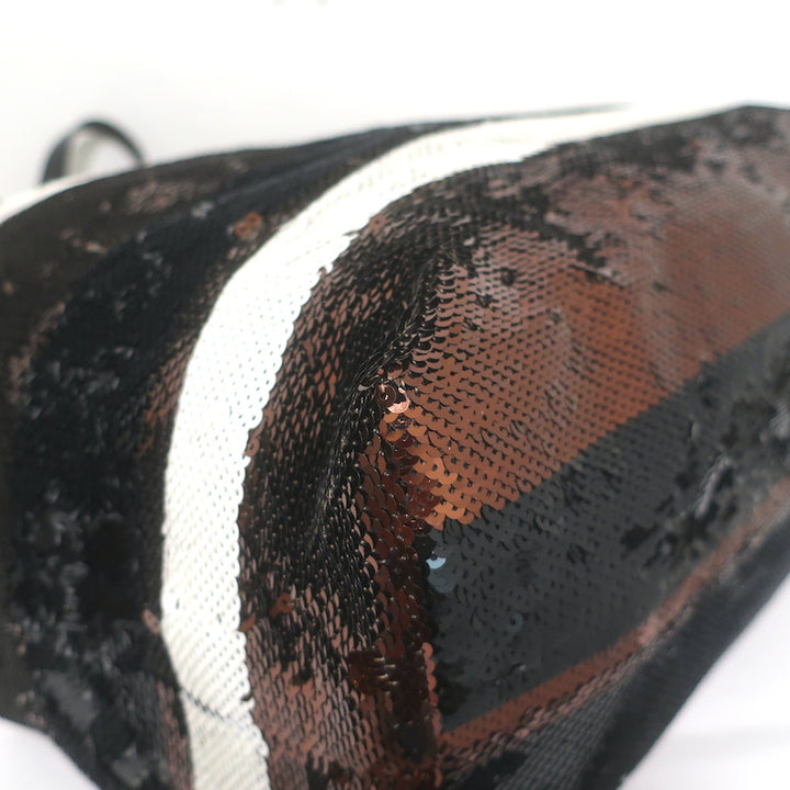 Prada Sequined Striped Tote Brown/Black Extra Large Shoulder Bag