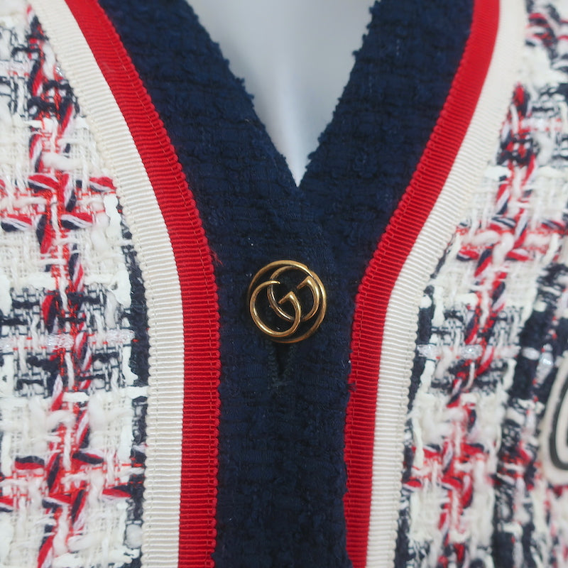 Gucci Sega Logo Tweed Blazer White/Navy Size 38 Single Breasted Jacket