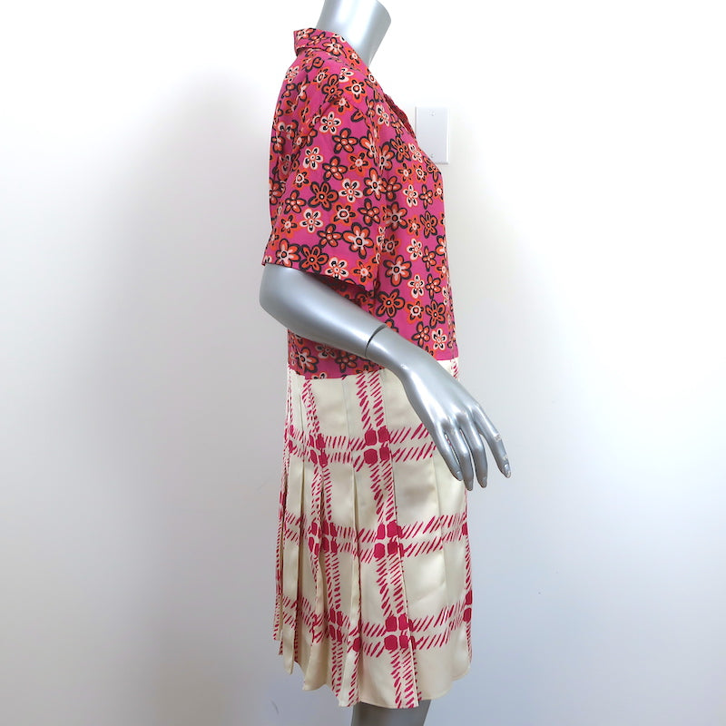 Uniqlo x Marni Short Sleeve Pleated Shirtdress Floral &amp; Check Print Size Medium