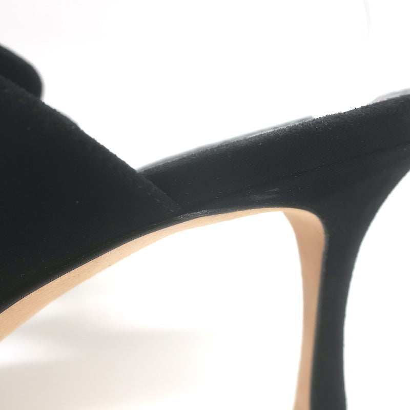 Manolo Blahnik Gable Two-Band Buckle Mules Black Suede Size 39 Open Toe Sandals