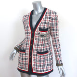 Gucci Sega Logo Tweed Blazer White/Navy Size 38 Single Breasted Jacket