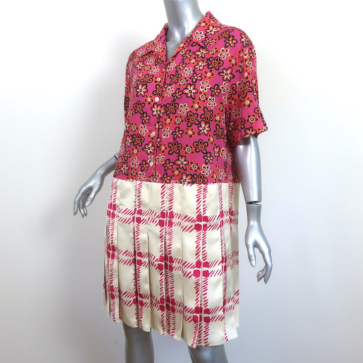 Uniqlo x Marni Short Sleeve Pleated Shirtdress Floral &amp; Check Print Size Medium