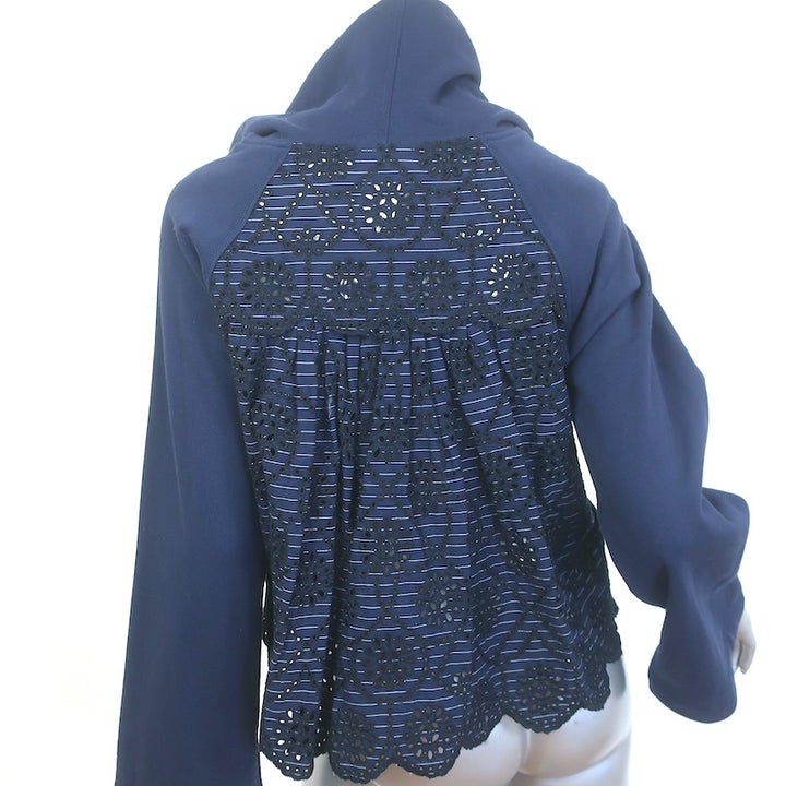 SEA Broderie Anglaise Back Hoodie Sweatshirt Navy Cotton Size Extra Small NEW
