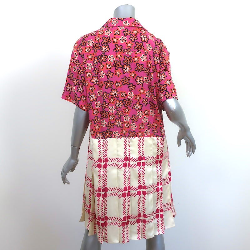 Uniqlo x Marni Short Sleeve Pleated Shirtdress Floral &amp; Check Print Size Medium