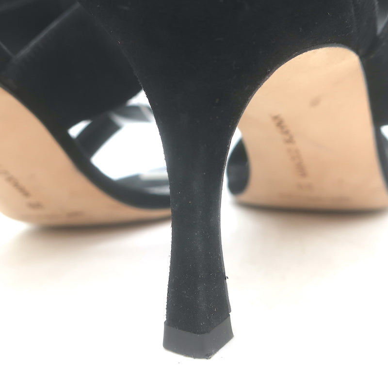 Manolo Blahnik Gable Two-Band Buckle Mules Black Suede Size 39 Open Toe Sandals
