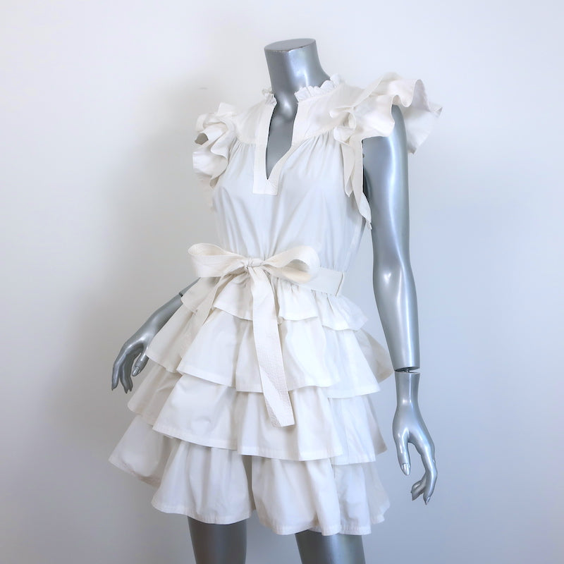 Ulla Johnson Lulua Ruffled Mini Dress White Cotton Size 4