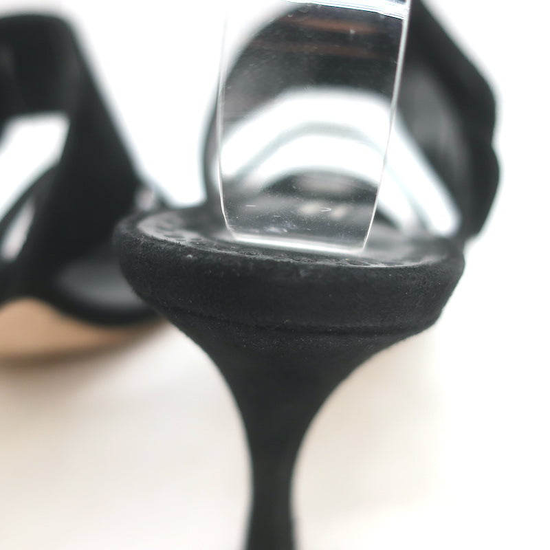 Manolo Blahnik Gable Two-Band Buckle Mules Black Suede Size 39 Open Toe Sandals