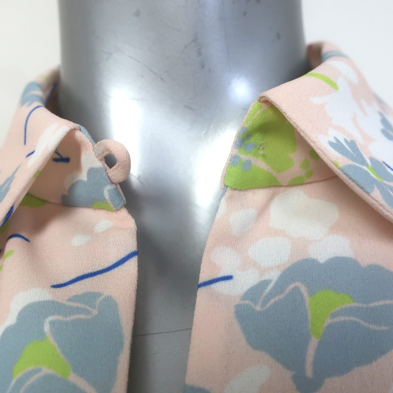 Prada Floral Print Collared Dress Light Pink/Multi Pleated Crepe Size 42 NEW