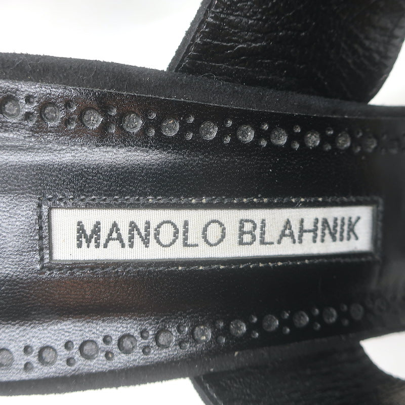 Manolo Blahnik Gable Two-Band Buckle Mules Black Suede Size 39 Open Toe Sandals