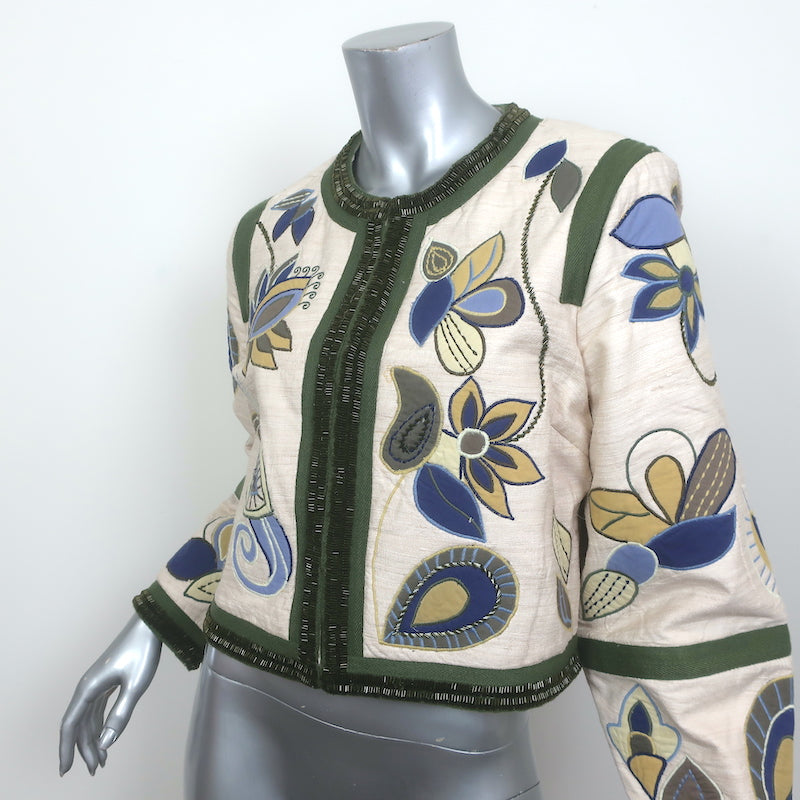 Veronica Beard Benicia Embroidered Silk Jacket Cream/Multi Size 8