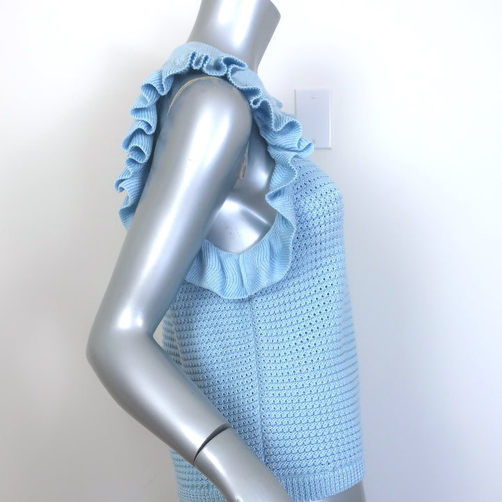 Eleven Six Viola Ruffled Knit Tank Top Sky Blue Cotton Size Small NEW