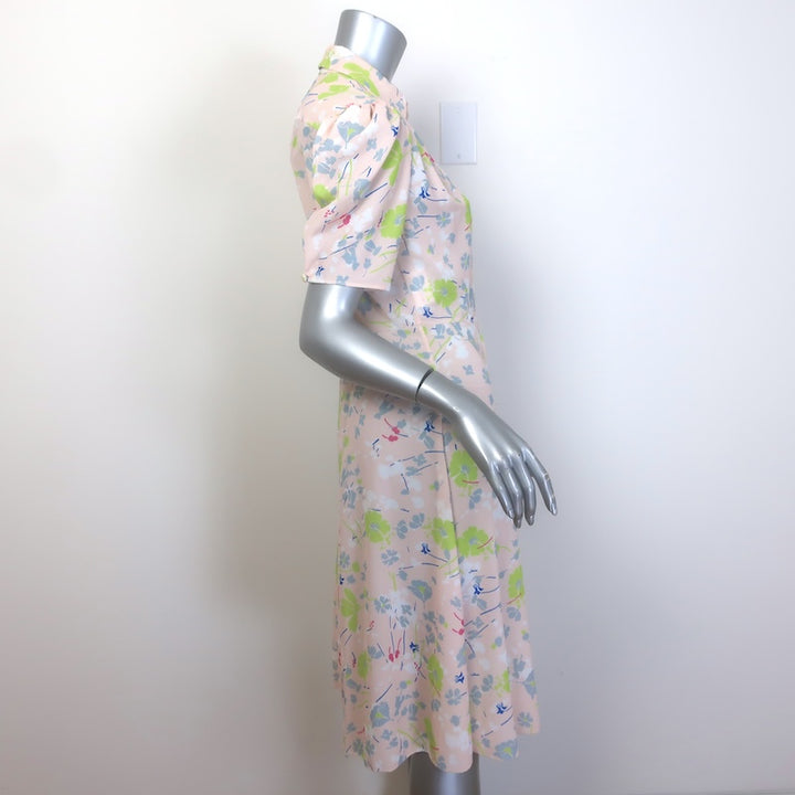 Prada Floral Print Collared Dress Light Pink/Multi Pleated Crepe Size 42 NEW