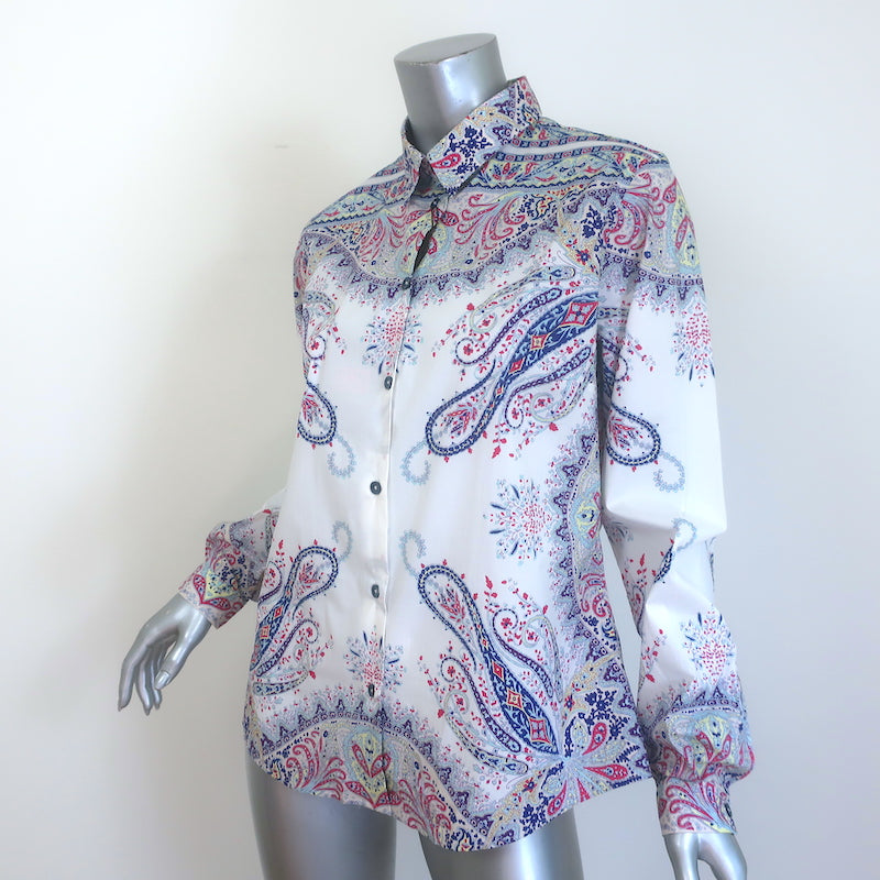 Etro Paisley Button Down Shirt White/Multicolor Cotton Size 46 Long Sleeve Top