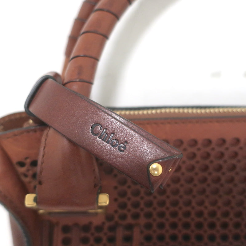 Chloe Marcie Medium Perforated Leather Shoulder Bag Brown Leather Crossbody