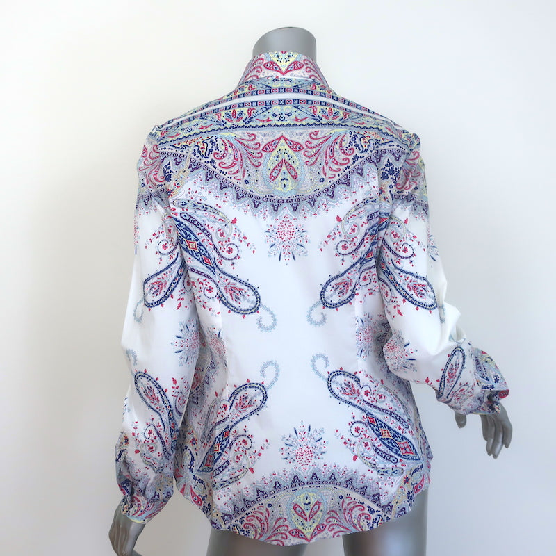 Etro Paisley Button Down Shirt White/Multicolor Cotton Size 46 Long Sleeve Top