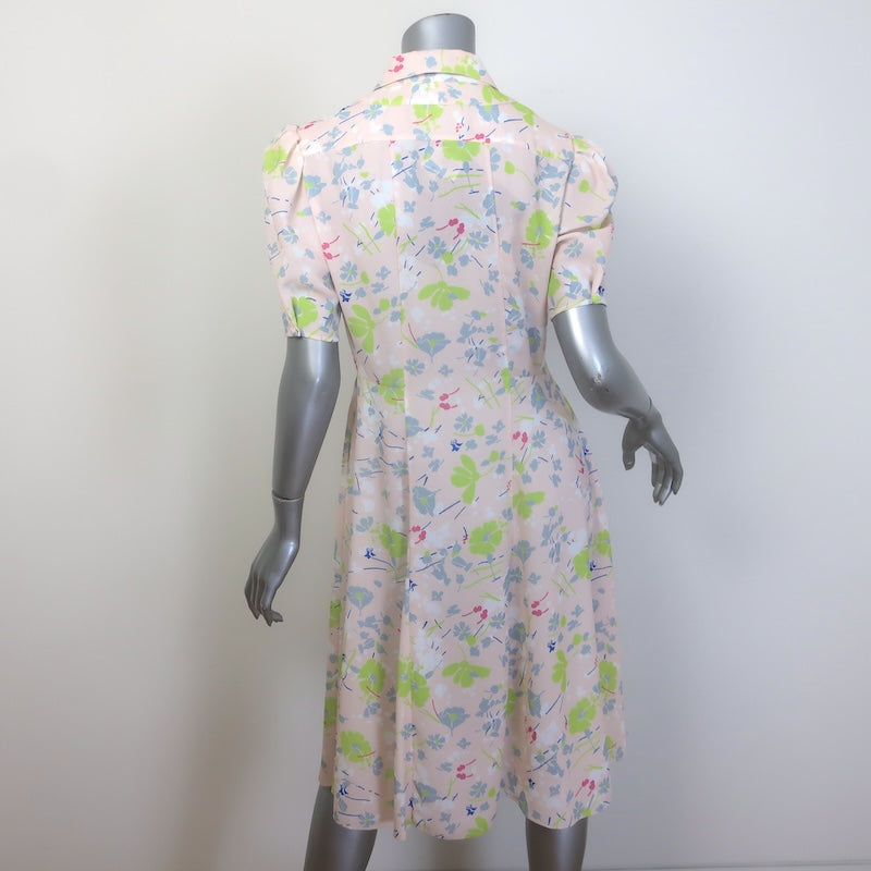 Prada Floral Print Collared Dress Light Pink/Multi Pleated Crepe Size 42 NEW