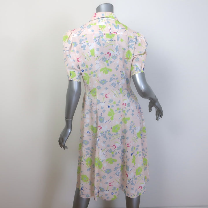 Prada Floral Print Collared Dress Light Pink/Multi Pleated Crepe Size 42 NEW