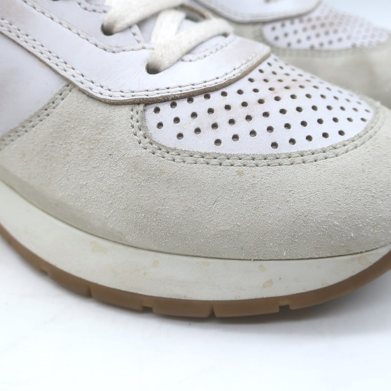 Miu Miu Distressed Low Top Sneakers White Perforated Leather &amp; Suede Size 38.5