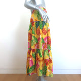 FARM Rio Beaks And Bananas Tiered Midi Skirt Yellow Linen-Blend Size Small