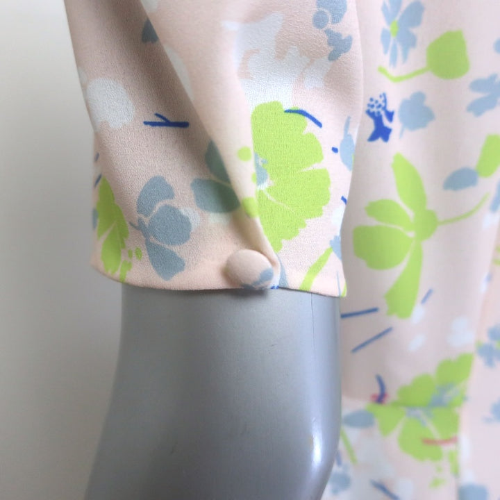Prada Floral Print Collared Dress Light Pink/Multi Pleated Crepe Size 42 NEW