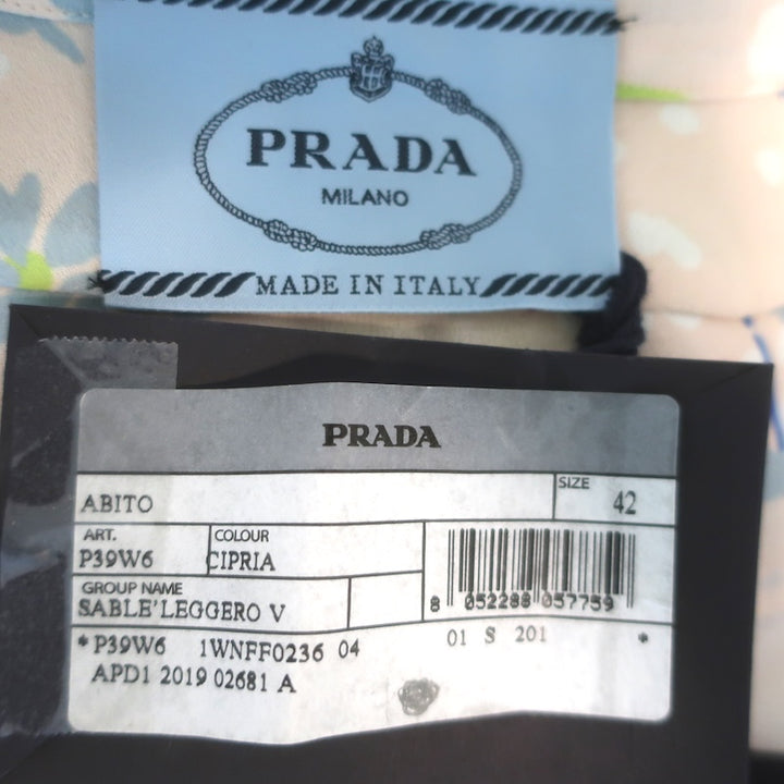 Prada Floral Print Collared Dress Light Pink/Multi Pleated Crepe Size 42 NEW