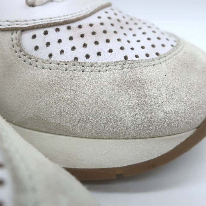 Miu Miu Distressed Low Top Sneakers White Perforated Leather &amp; Suede Size 38.5