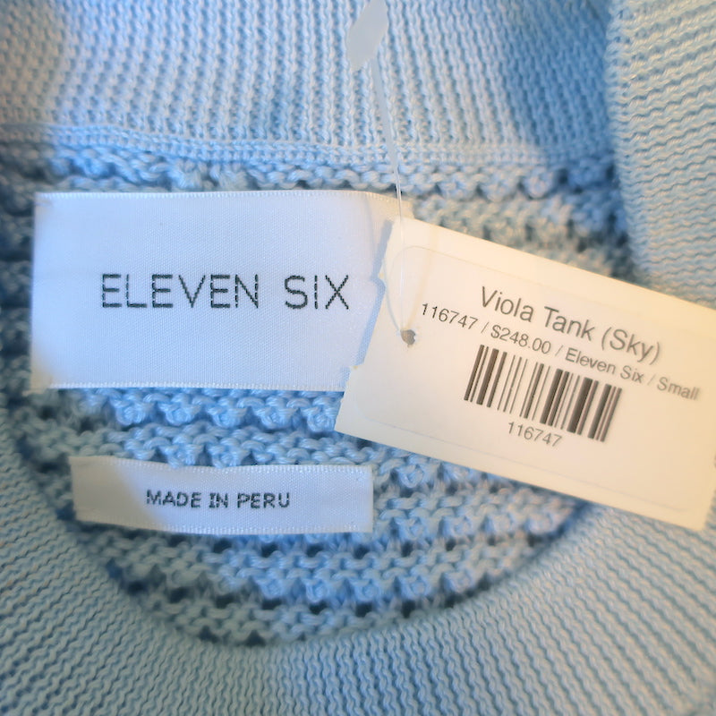 Eleven Six Viola Ruffled Knit Tank Top Sky Blue Cotton Size Small NEW