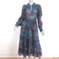 Ulla Johnson Ruffled Midi Dress Paola Navy Printed Metallic Cotton-Silk Size 4