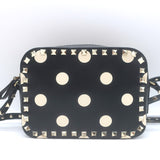 Valentino Polka Dot Rockstud Camera Bag Black & Cream Leather Small Crossbody