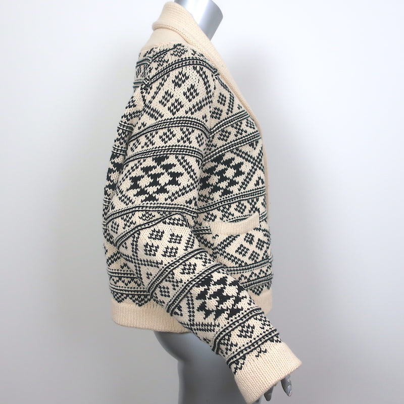 THE GREAT Fair Isle Lodge Cardigan Cream/Black Cotton-Blend Size 3
