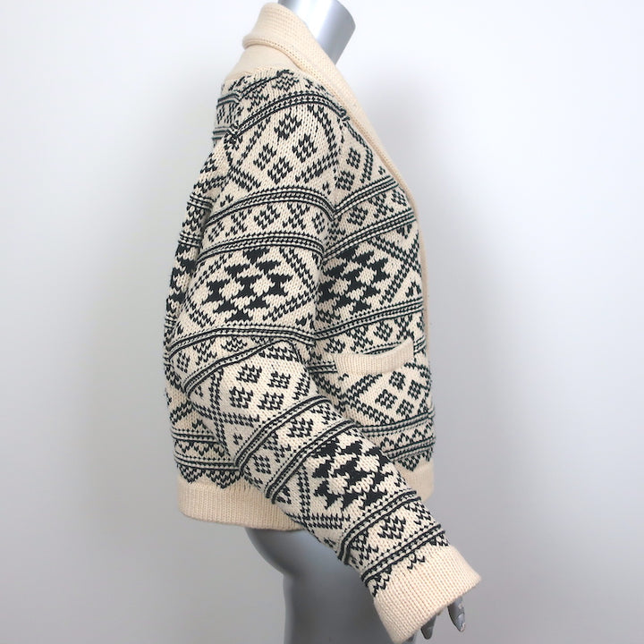 THE GREAT Fair Isle Lodge Cardigan Cream/Black Cotton-Blend Size 3