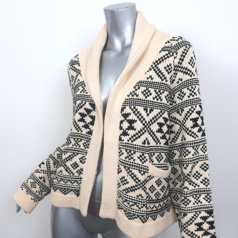 THE GREAT Fair Isle Lodge Cardigan Cream/Black Cotton-Blend Size 3
