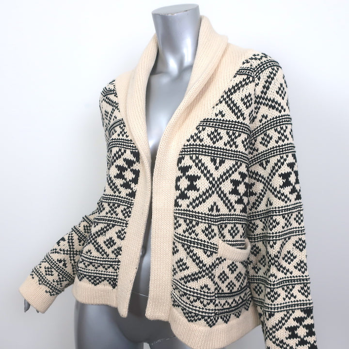 THE GREAT Fair Isle Lodge Cardigan Cream/Black Cotton-Blend Size 3