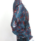 Ulla Johnson Ruffled Midi Dress Paola Navy Printed Metallic Cotton-Silk Size 4