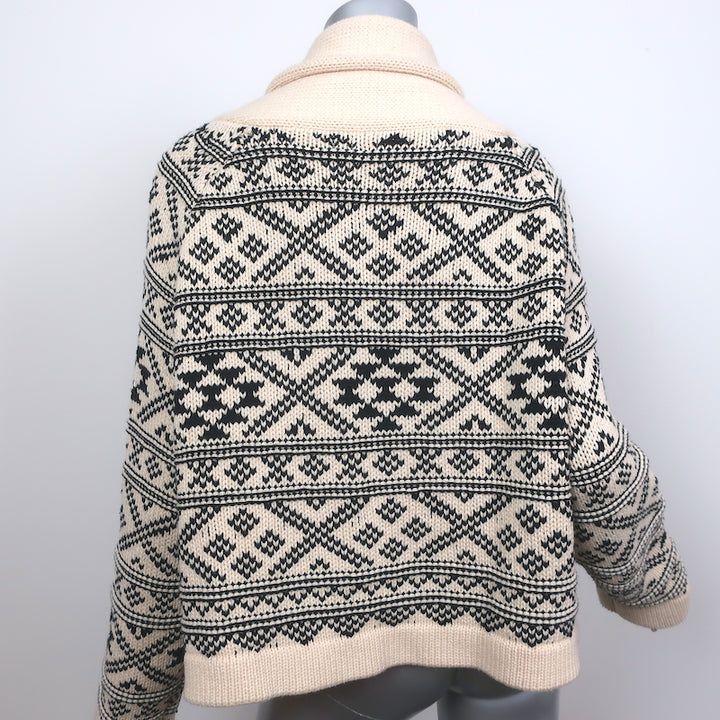 THE GREAT Fair Isle Lodge Cardigan Cream/Black Cotton-Blend Size 3